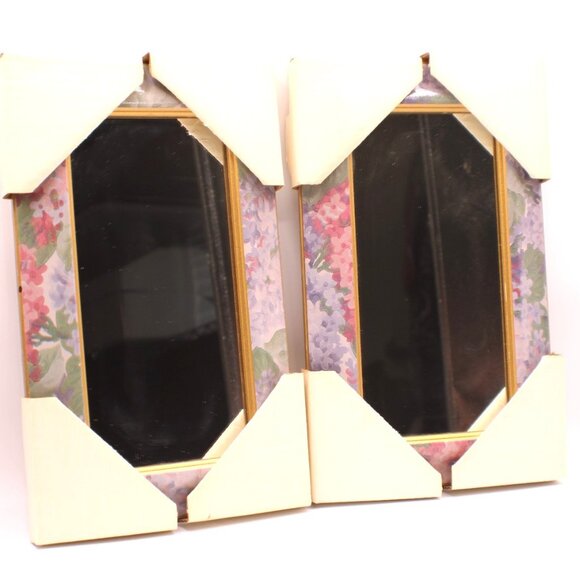 2 Floral Gold Framed Mirrors Wall Hanging Rectangular Decor Pastels NEW 13x8" - Picture 1 of 13